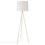 Lampadaire trpied en mtal dor abat - jour en coton blanc