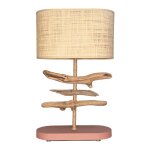 Lampe en bois flott terracotta et abat - jour en fibres tresses h43