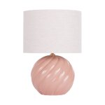 Lampe boule en cramique torsade rose et abat - jour en lin beige crme