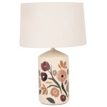 Lampe en cramique  motif floral et abat - jour en polyester recycl