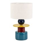 Lampe en c�ramique multicolore avec abat - jour beige
