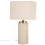Lampe en cramique strie beige et abat - jour en polyester recycl
