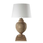 Lampe en manguier et abat - jour en coton blanc h 90 cm
