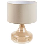 Lampe à poser pied en verre beige - doré et abat jour beige 33x33x46cm Lampe à poser pied en verre beige - doré et abat jour beige 33x33x46cm