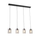 Lampe suspension design noir verre fum 4 lumires