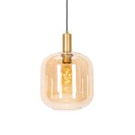 Lampe suspension design noire laiton verre ambré Lampe suspension design noire laiton verre ambré