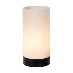 Lampe de table en albtre blanc et chne noir,  14 cm h 30 cm