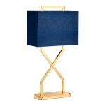 Lampe de table en mtal dor poli, abat - jour bleu h:67, 8cm