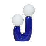 Lampe de table organique cramique bleu et verre blanc h 31cm