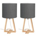 Lampe de table style nordique e27 bois naturel textile couleur grise