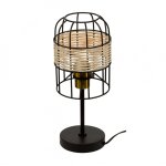 Lampe  poser tactile en mtal noir et rotin tress naturel
