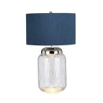 Lampe  poser en verre et abat - jour en faux soie bleu h : 67, 5cm