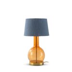 Lampe  poser en verre cristal orange avec abat - jour en coton bleu