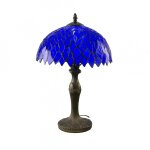 Lampe  poser en verre mosaique & pied en alliage de zinc bleu