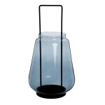 Lanterne en verre bleu et métal noir Lanterne en verre bleu et métal noir