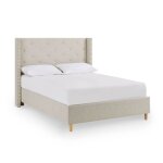 Lit 140x190 cm en tissu capitonn� beige