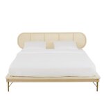 Lit 160x200 en pin massif et cannage en rotin tress avec sommier  lattes