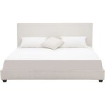 Lit 180x200 cm avec tête de lit en tissu bouclé beige Lit 180x200 cm avec tête de lit en tissu bouclé beige