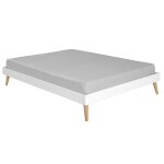 Lit 2 places avec pieds bois massif blanc 120x190 cm