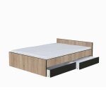 Lit avec 2 tiroirs, effet bois noir et chne, 140x190 cm