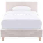 Lit 90x190 cm avec tte de lit en velours ctel beige