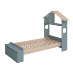 Lit 90x190cm tte de cabane et banc - coffre gris vert et naturel