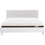 Lit adulte 140x190 en tissu beige + matelas mémoire de forme Lit adulte 140x190 en tissu beige + matelas mémoire de forme