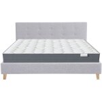 Lit adulte 140x190 en tissu gris chiné + matelas mémoire de forme Lit adulte 140x190 en tissu gris chiné + matelas mémoire de forme
