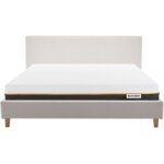 Lit adulte 160x200 en tissu bouclé beige + matelas mémoire de forme Lit adulte 160x200 en tissu bouclé beige + matelas mémoire de forme