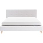 Lit adulte 180x200 en tissu beige + matelas ressorts ensachés Lit adulte 180x200 en tissu beige + matelas ressorts ensachés