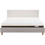 Lit adulte 180x200 en tissu bouclé beige + matelas mémoire de forme Lit adulte 180x200 en tissu bouclé beige + matelas mémoire de forme
