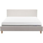 Lit adulte 180x200 en tissu bouclé beige + matelas ressorts ensachés Lit adulte 180x200 en tissu bouclé beige + matelas ressorts ensachés