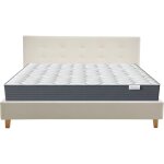 Lit adulte 180x200 en velours beige + matelas mémoire de forme Lit adulte 180x200 en velours beige + matelas mémoire de forme