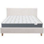Lit adulte 180x200 en velours côtelé beige + matelas mémoire de forme Lit adulte 180x200 en velours côtelé beige + matelas mémoire de forme