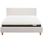 Lit adulte 180x200 en velours côtelé beige + matelas mémoire de forme Lit adulte 180x200 en velours côtelé beige + matelas mémoire de forme