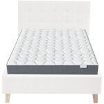 Lit adulte 90x190 en tissu beige + matelas mmoire de forme
