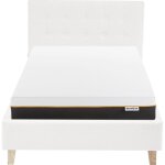 Lit adulte 90x190 en tissu beige + matelas mmoire de forme