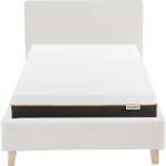 Lit adulte 90x190 en tissu boucl beige + matelas mmoire de forme