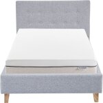 Lit adulte 90x190 en tissu gris chin + matelas ressorts ensachs