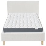 Lit adulte 90x190 en velours ctel beige + matelas mmoire de forme