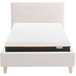 Lit adulte 90x190 en velours ctel beige + matelas mmoire de forme