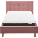 Lit adulte 90x190 en velours vieux rose + matelas mmoire de forme