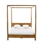 Lit  baldaquin 160x200 en bois d'acacia avec sommier  lattes en bois de pin