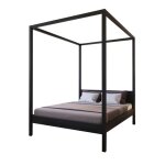 Lit à baldaquin effet bois, coloris noir 140x190 Lit à baldaquin effet bois, coloris noir 140x190
