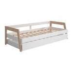 Lit banquette 90x200cm avec tiroir en mdf et pin coloris blanc et nat Lit banquette 90x200cm avec tiroir en mdf et pin coloris blanc et nat