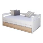 Lit banquette gigogne blanc et bois 90x190 cm