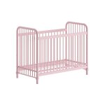 Lit bb  barreaux 60x120cm hauteur rglable mtal poudr rose