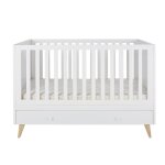 Lit bb volutif  barreaux en pin et htre blanc mat l146