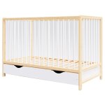 Lit bb volutif en bois beige avec tiroir - 120x60 cm