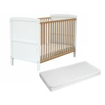 Lit bb volutif en bois avec matelas en bois blanc et htre verni